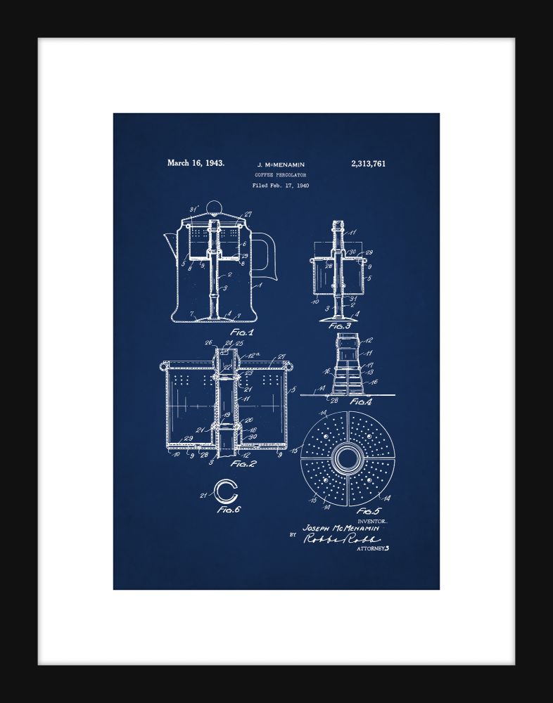 Coffee Percolator Patent I - Blue Small
