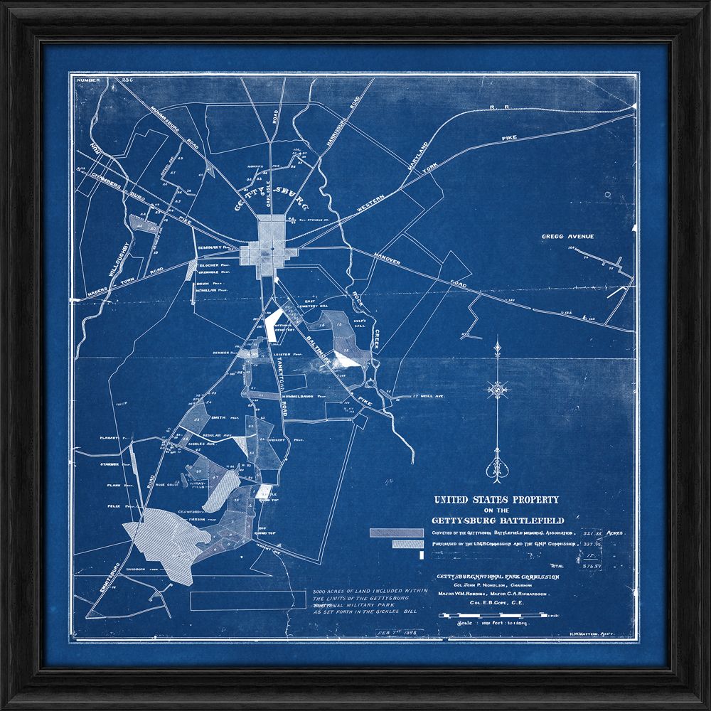 Gettysburg Battlefield - 1898 (Blue Blueprint)