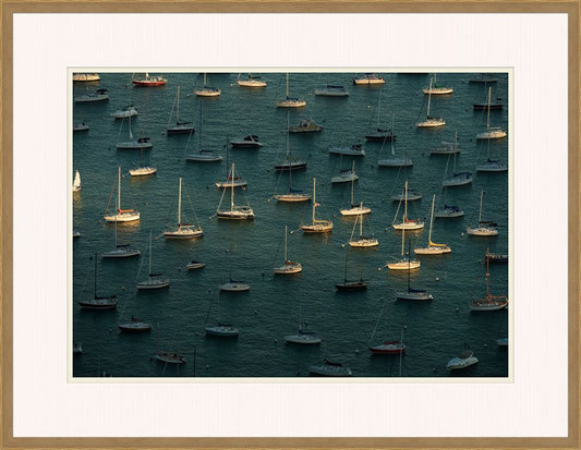 Fleet of Sailboats on Teal Water