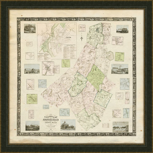Atopographical Map of Androscoggin County Maine 1858