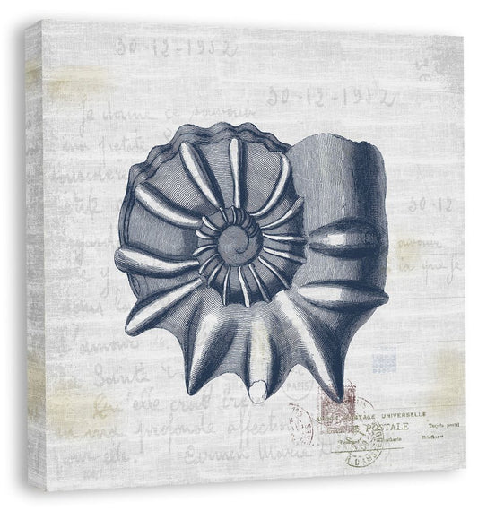 Shells II in Navy Linen in Reverse on canvas