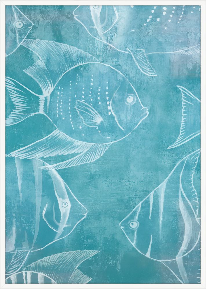 Swimming Fish in Naples Blue  Panel III
