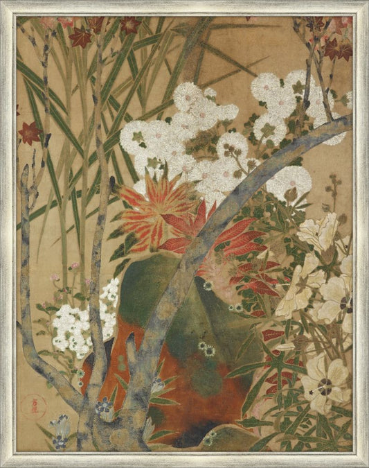 White flowers in bamboo trees Panel