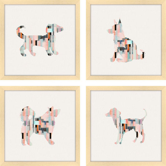 Patterned Pups Pink - Set of 4