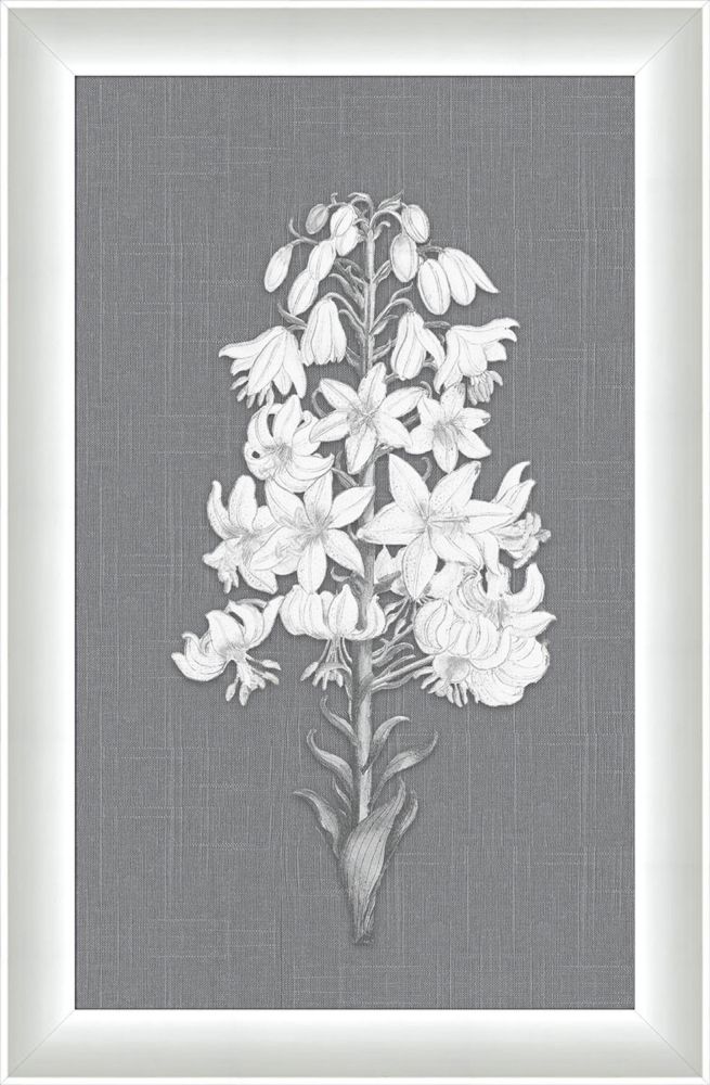 White Flora on Gray Linen VI