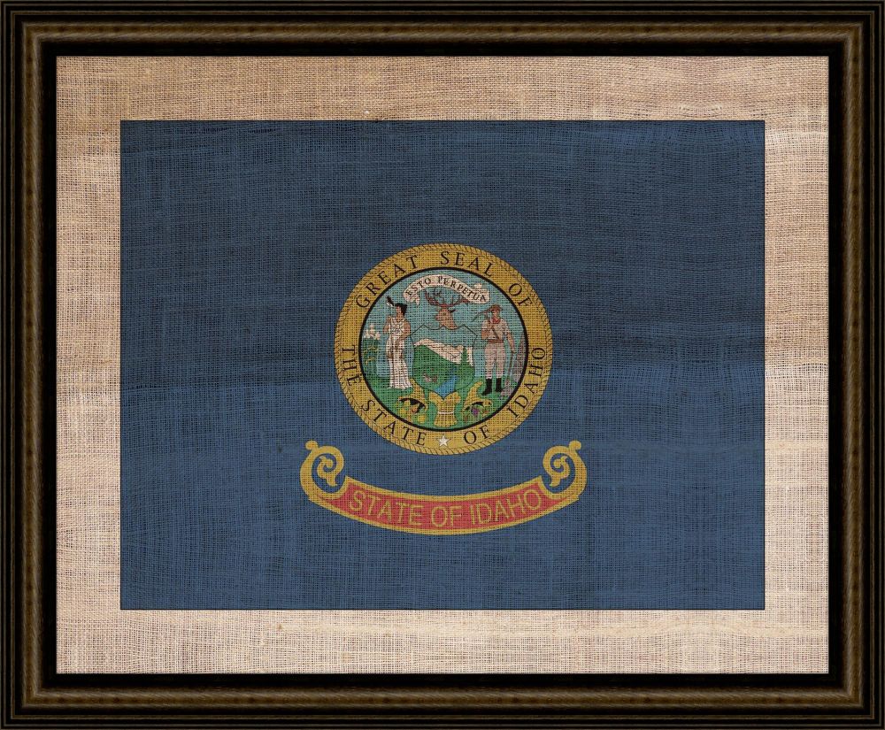 Idaho State Flag on Antique Burlap