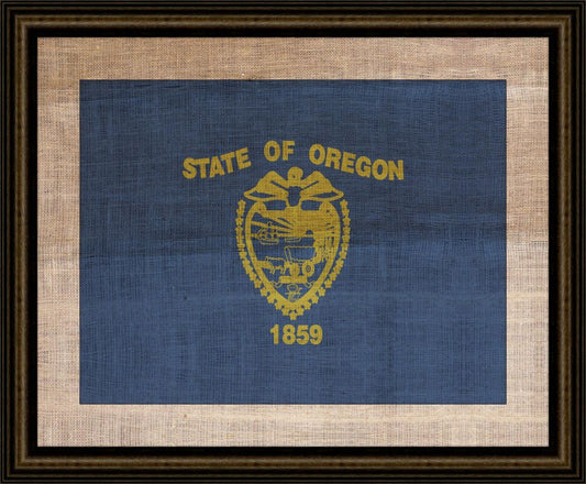 Oregon State Flag on Antique Burlap