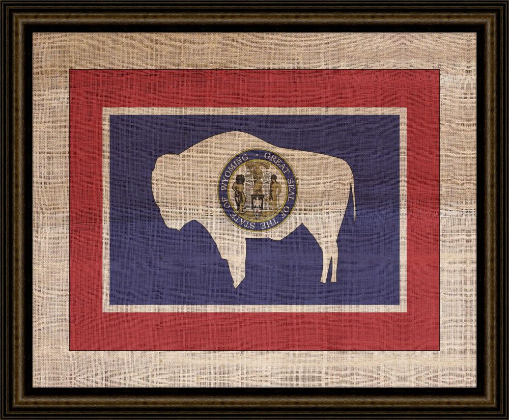 Wyoming State Flag on Antique Burlap