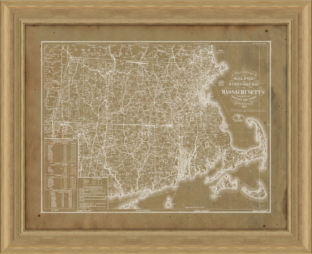 MAP OF MASSACHUSETTS IN KHAKI REVERSE